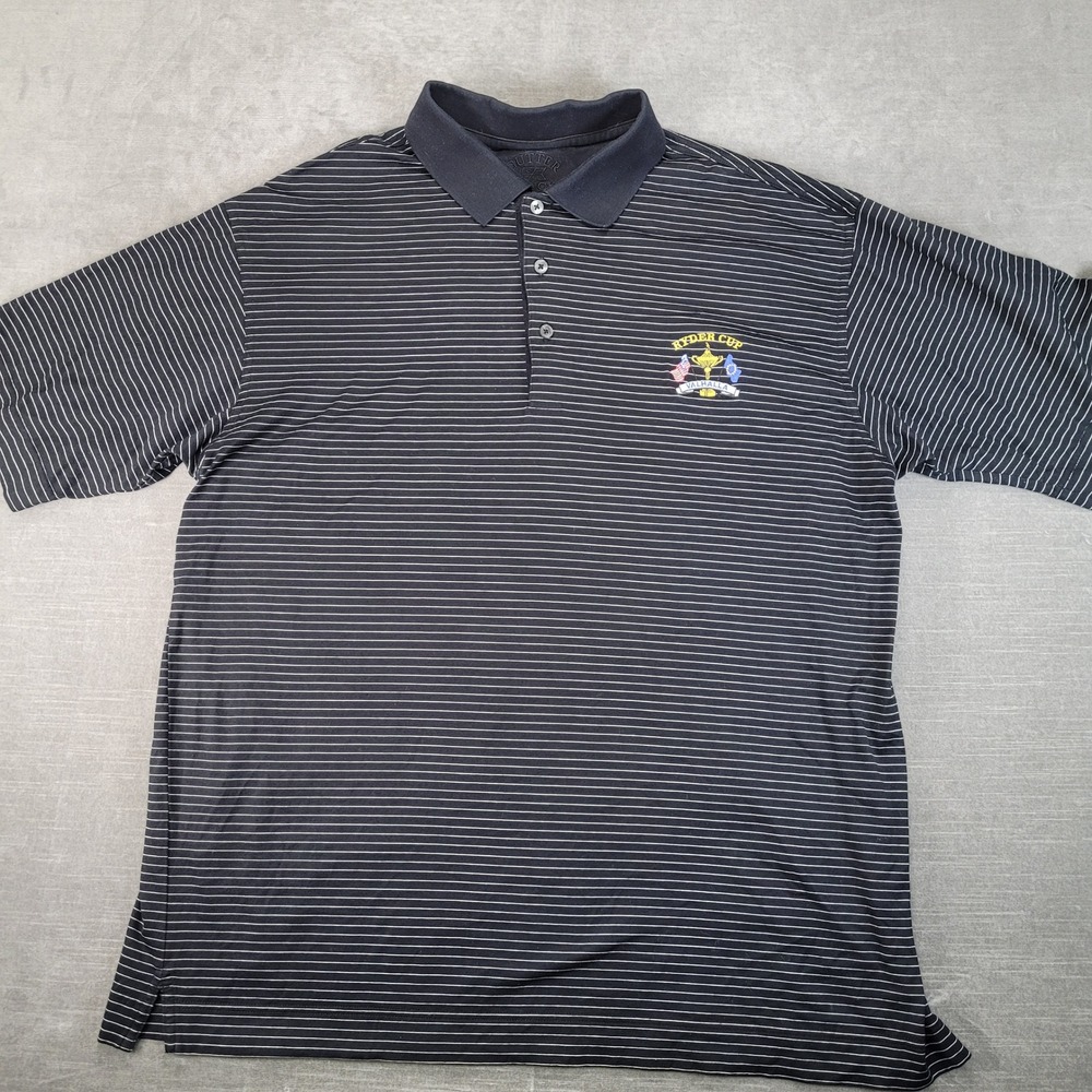 Cutter & Buck Mens Ryder Cup Valhalla Polo Shirt Black Striped Size Large